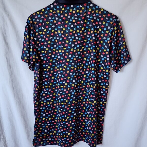 Pins & Aces Vintage Arcade Print Wicking Stretch Knit Golf Polo Small - Picture 2 of 7
